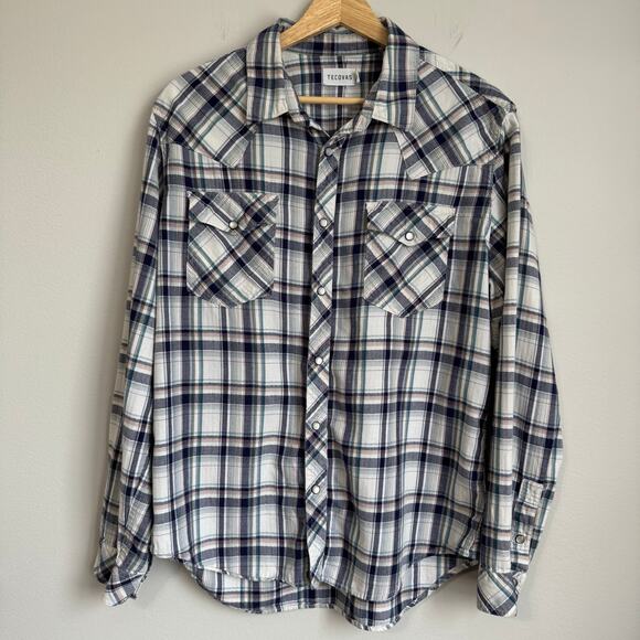 Tecovas Men's Shirt Medium Plaid Pearl Snap Button Down Western Cowboy Rodeo - Picture 1 of 14